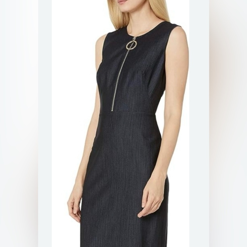 Calvin Klein Women’s Zip-Front Sheath Dress  with gold Zipper Front